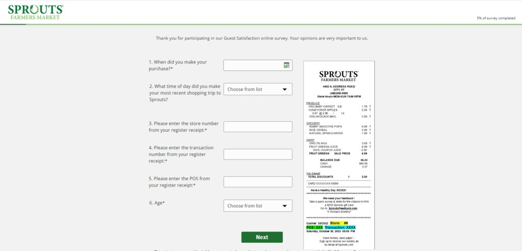 Sproutsfeedback com Survey reward
